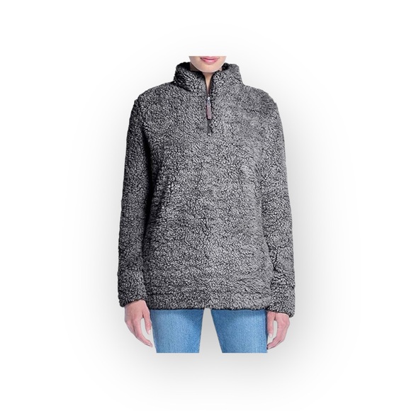 new Weatherproof 𖠌 Vegan Sherpa 1/4 Zip Pullover Sweatee Sweatshirt 𖠌 Black - Picture 15 of 16